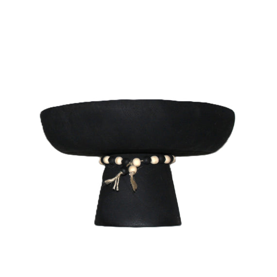 T131 Wood Pedestal Tray w/Beads - Black 21.75" x 12.75" x 21"