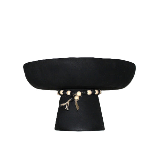 T131 Wood Pedestal Tray w/Beads - Black 21.75" x 12.75" x 21"