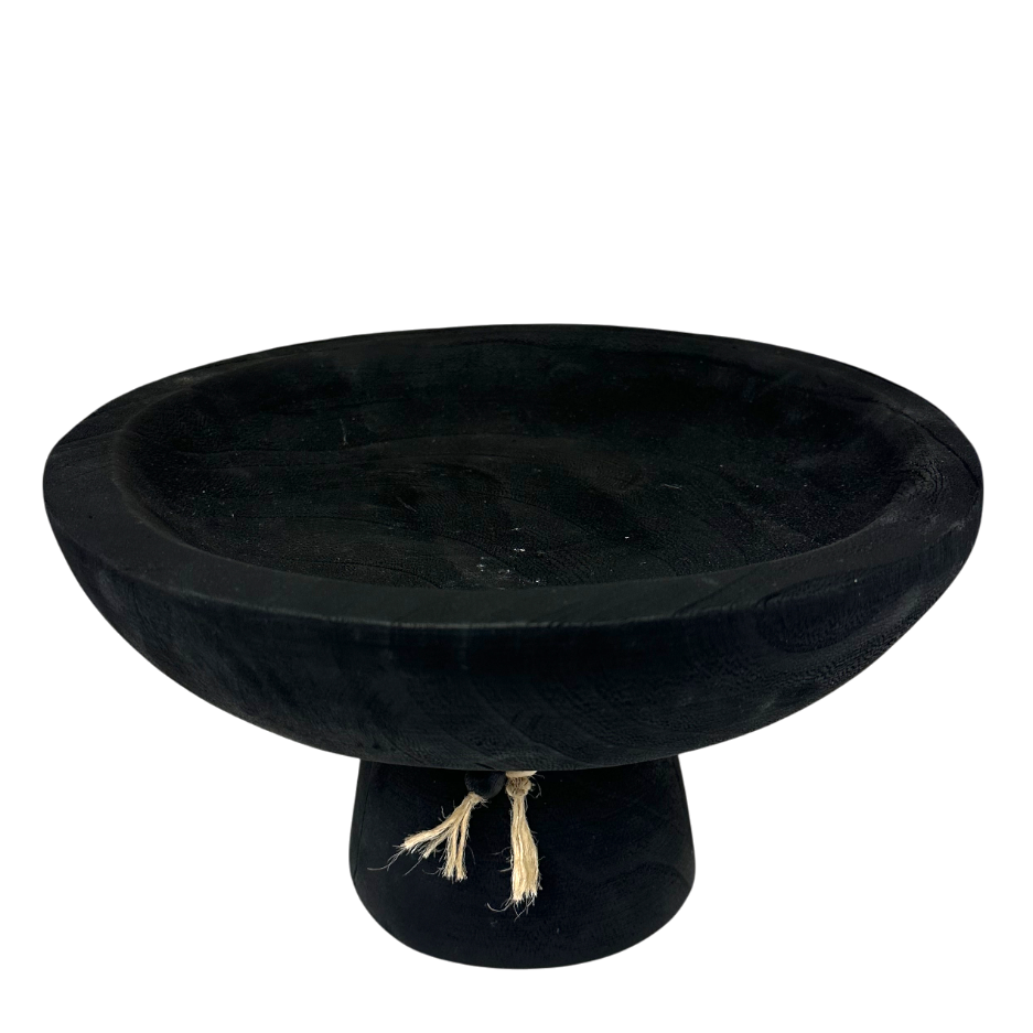 T131 Wood Pedestal Tray w/Beads - Black 11.5" X 11.5"X 7" PK 2