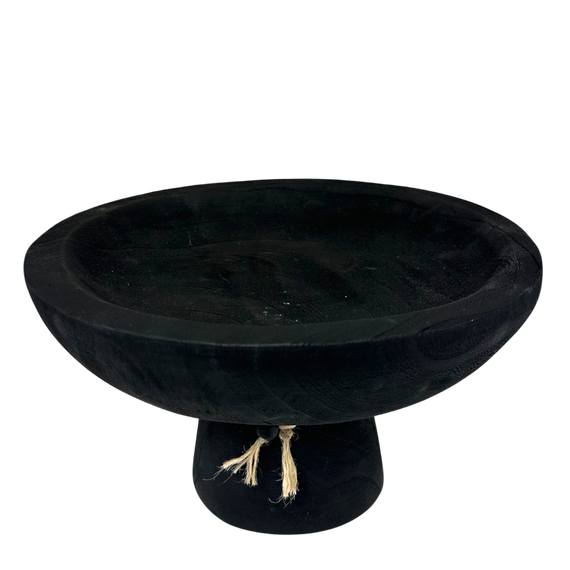 T131 Wood Pedestal Tray w/Beads - Black 11.5" X 11.5"X 7" PK 2