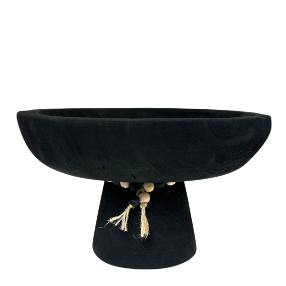 T131 Wood Pedestal Tray w/Beads - Black 11.5" X 11.5"X 7" PK 2