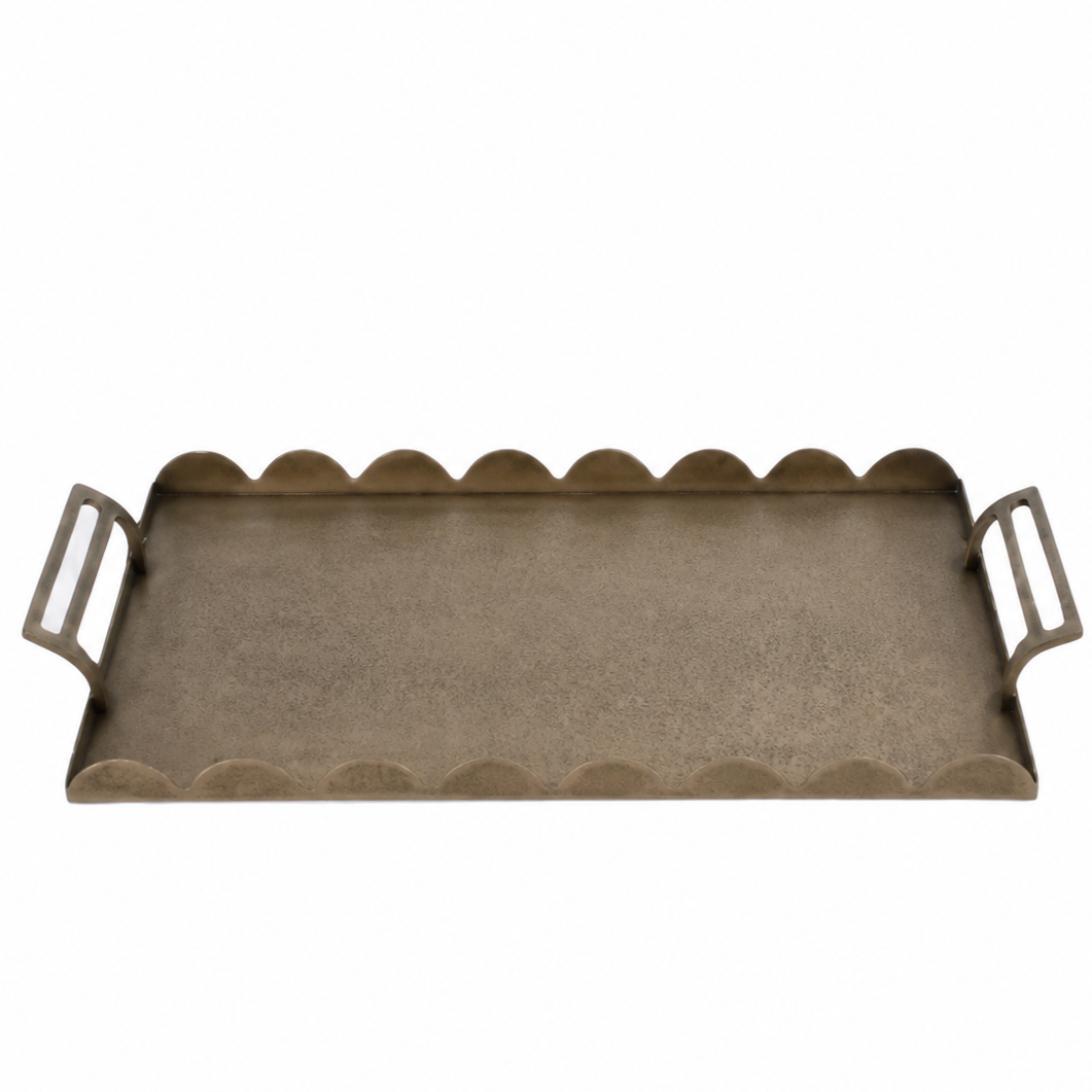 T133 Scalloped Metal Tray - Gold 22.44" x 12" x 2.17" PK2