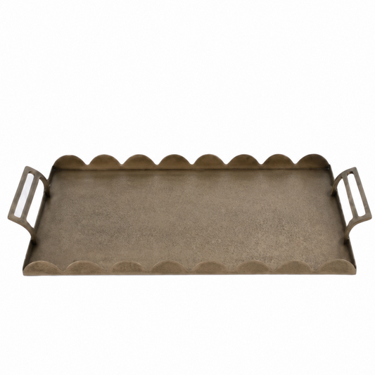 T133 Scalloped Metal Tray - Gold 22.44" x 12" x 2.17" PK2