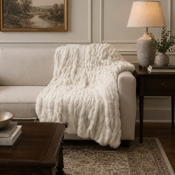 THR100 Soft Cozy White Throw 50" x 60" PK2