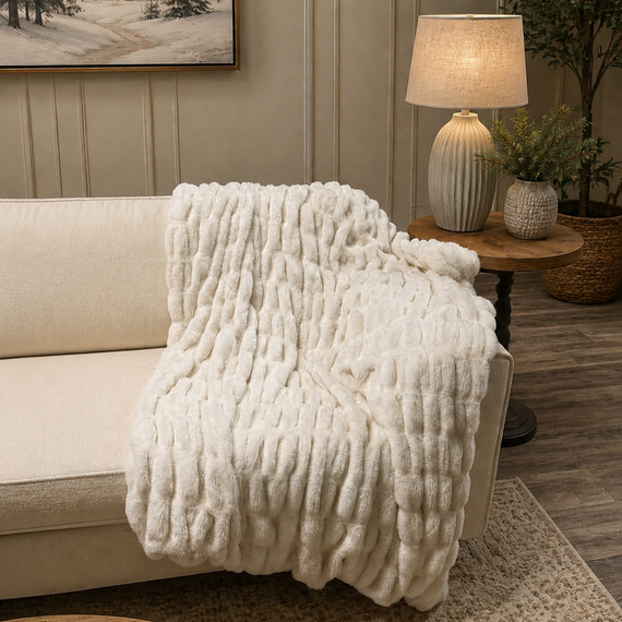THR100 Soft Cozy White Throw 50" x 60" PK2