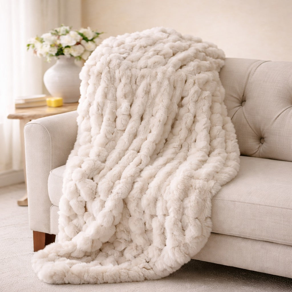 THR100 Soft Cozy White Throw 50" x 60" PK2