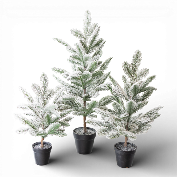TR115 Potted Flocked Pine Tree 20", 25", & 33", Set of 3 PK2