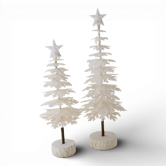 TR119 Lighted Snow Tree, 5.5" x 5.5" x 16" & 6.5" x 6.5" x 22", Set of 2 PK1