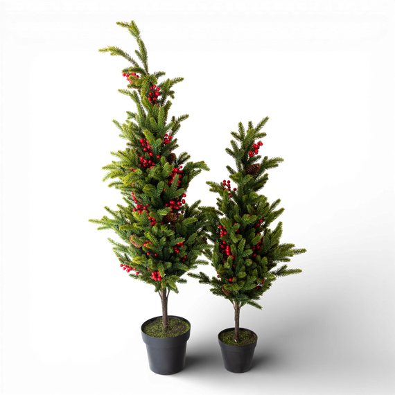 TR127 Potted Real Touch Fir Tree w/Red Berries 40" & 54" PK1