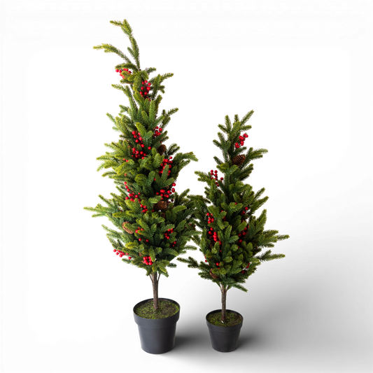 TR127 Potted Real Touch Fir Tree w/Red Berries 40" & 54" PK1