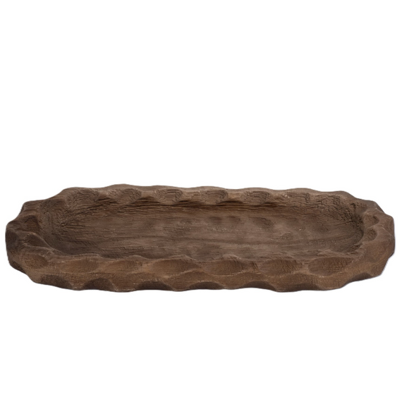 T124 Wood Scalloped Dough Bowl - Brown 14.5" x 6.75" x 1.75" PK 2