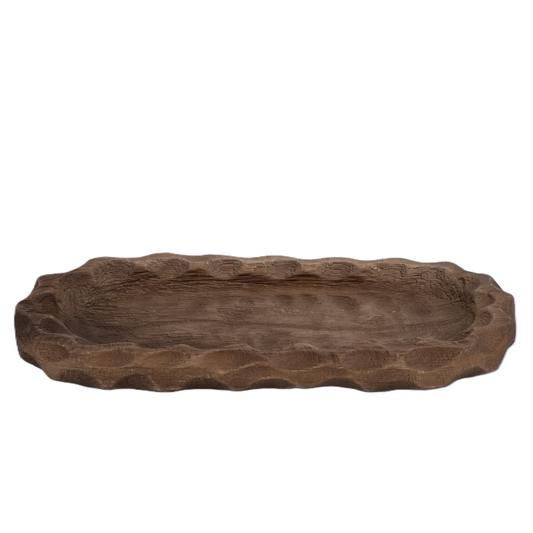 T124 Wood Scalloped Dough Bowl - Brown 14.5" x 6.75" x 1.75"