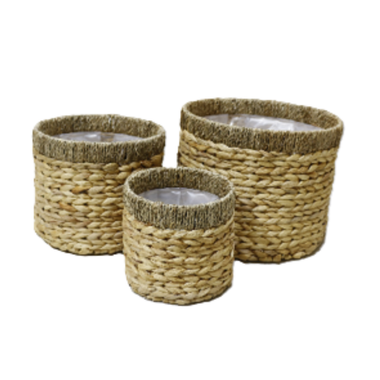 N3066 Round Lined Baskets (Set of 3), 13" X 10.25", 10.25" X 8.75", 7.5" X 7"