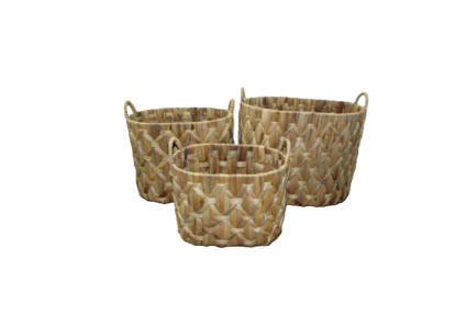 N2819 Handled Oval Woven Basket (Set of 3), 16.5" X 13" X 15", 14.5" X 10.5" X 13.25", 11.75" X 8.25" X 11"