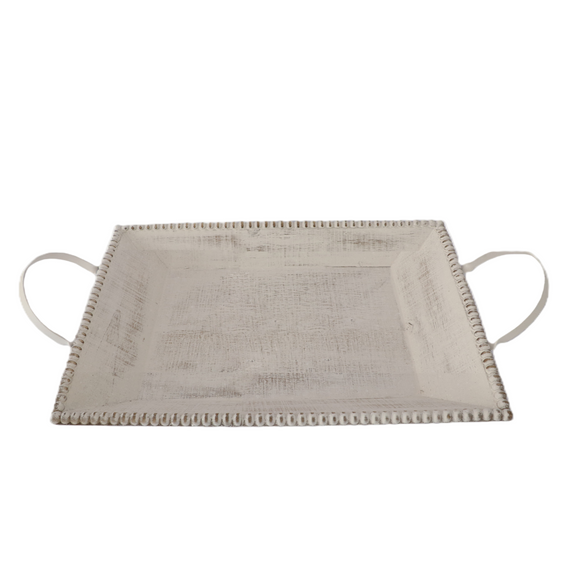 T112 Wood Tray w/Handles- White Wash 20" x 11.75" x 4.5"