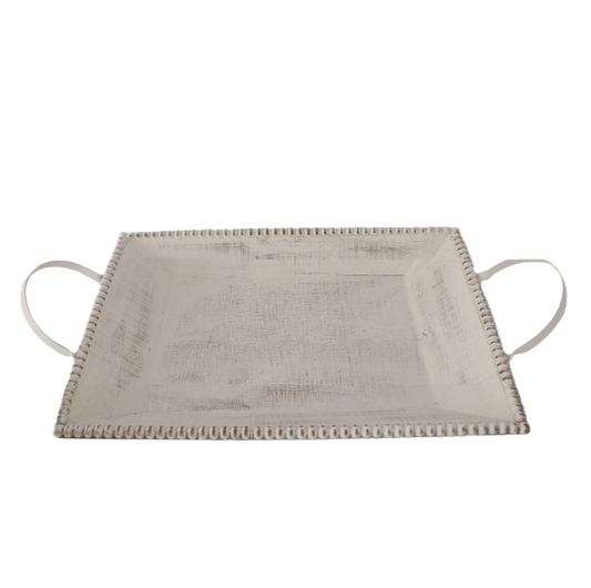 T112 Wood Tray w/Handles- White Wash 20" x 11.75" x 4.5"