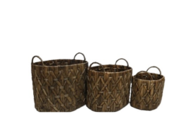 N2820 Handled Oval Woven Basket (Set of 3) - Brown