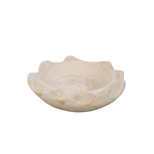 N165 Wood Scalloped Bowl - Antique White 20" x 13.75" x 13.75"