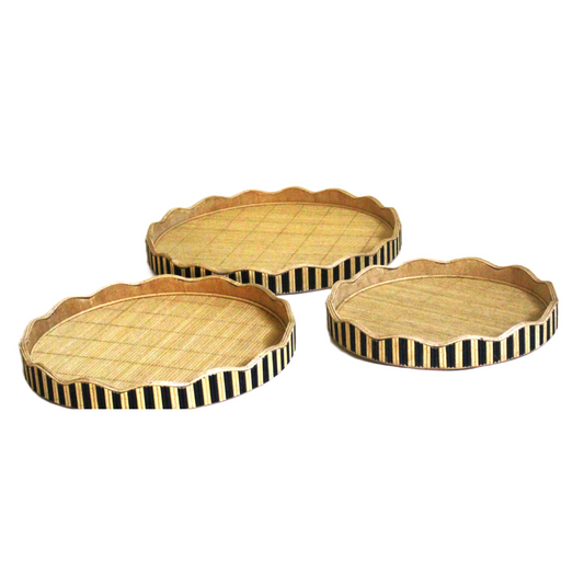 T118 Scalloped Round Wood Tray (Set of 3) 10.5" x 10.5" x .5", 12.75" x 12.75" x .5", & 14.75" x 14.75" x .5"