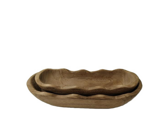 N122 Wood Dough Bowl (Set of 2) 12.5" x 4" x 1.5" & 14.5" x 5.5" x 2"