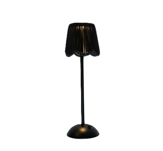 LED104 LED USB Lamp - Scalloped Rattan Shade - Black 4.5" x 14.5"