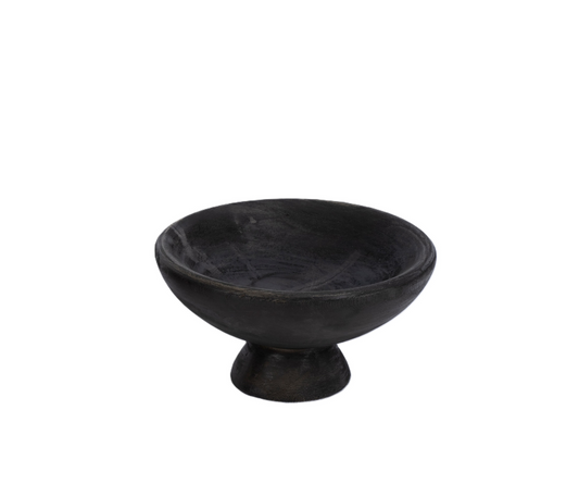N135 Wood Pedestal Bowl - Black 7.75" x 7.75" x 4.25"