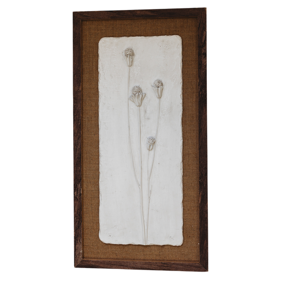 WA109 Botanical Wall Art - 3 White Flowers 12.5" x 1" x 24.25" PK2