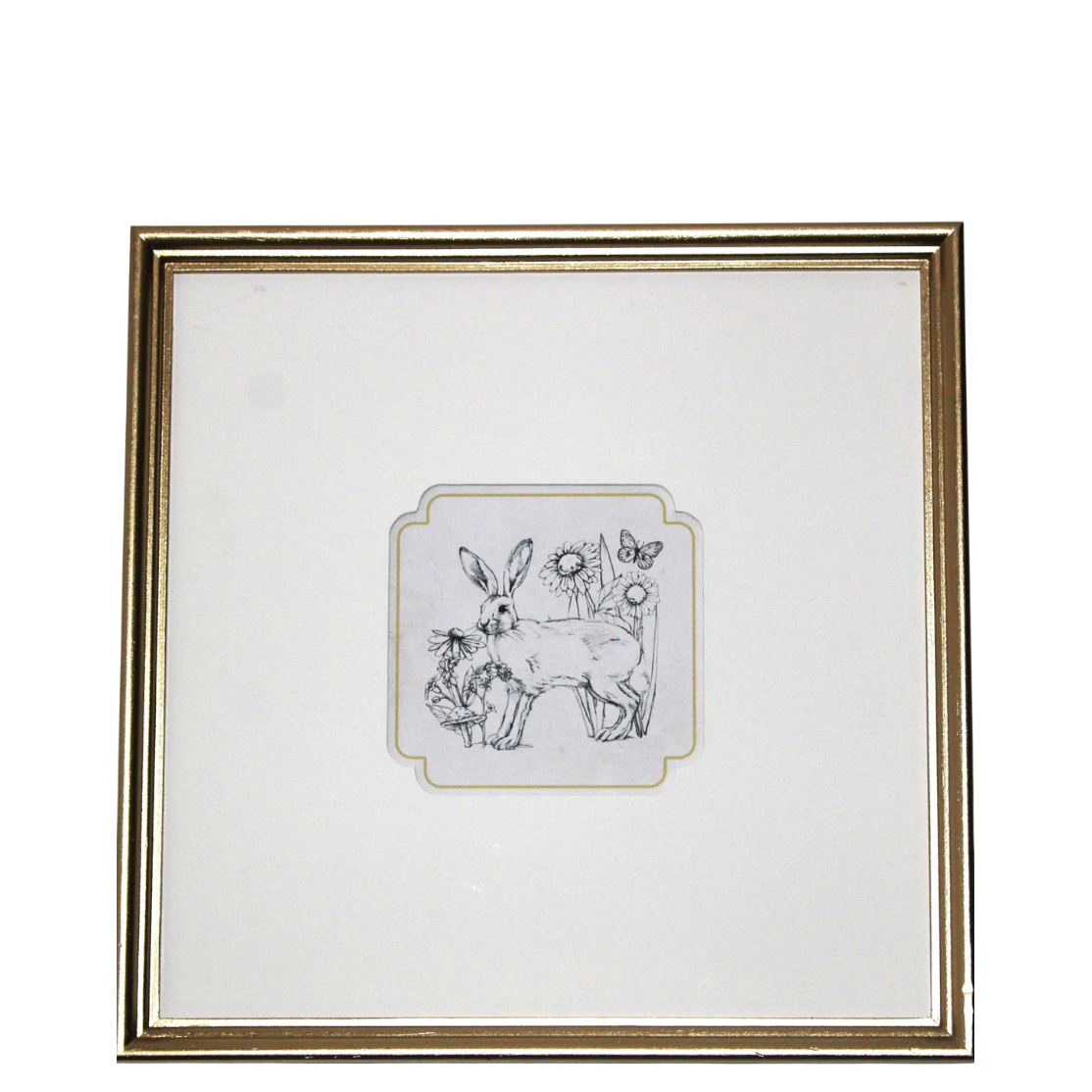 WA117 Rabbit Sketch w/Flowers- Wall Art 12" x .75" x 12" PK 4