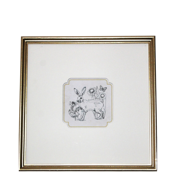 WA117 Rabbit Sketch w/Flowers- Wall Art 12" x .75" x 12" PK 4