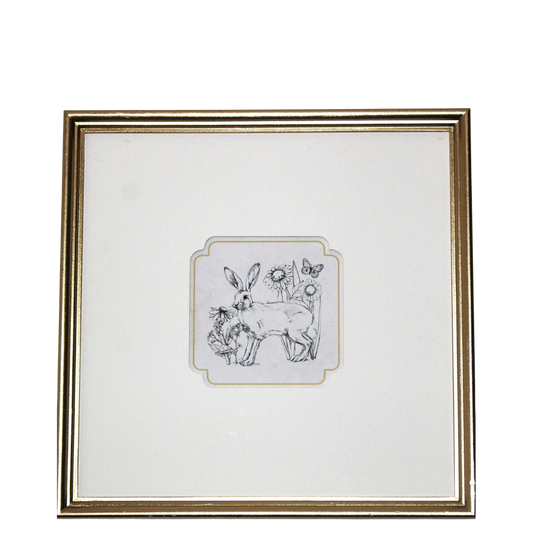 WA117 Rabbit Sketch w/Flowers- Wall Art 12" x 1" x 12" PK 4