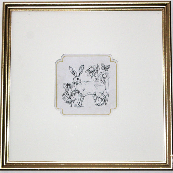 WA117 Rabbit Sketch w/Flowers- Wall Art 12" x 1" x 12"