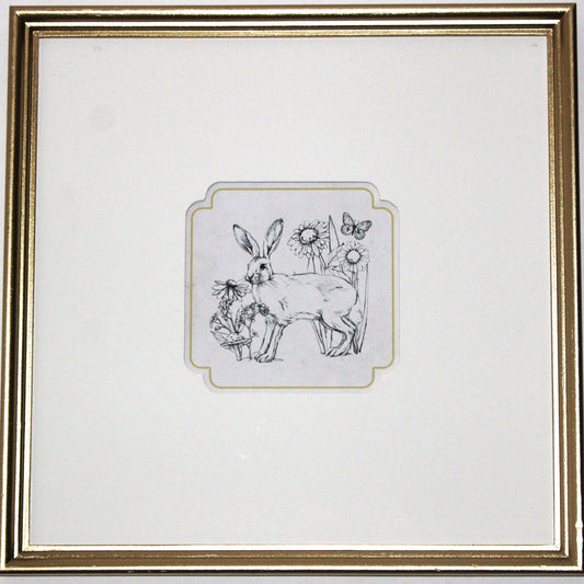 WA117 Rabbit Sketch w/Flowers- Wall Art 12" x 1" x 12"