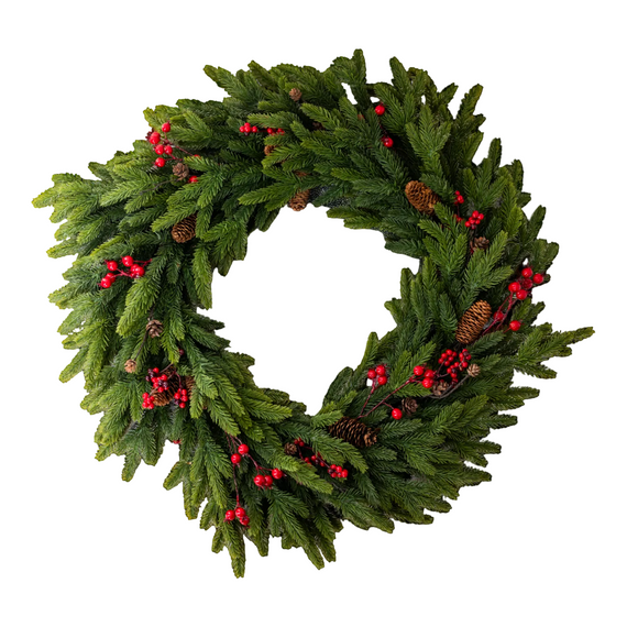 WR103 Real Touch Fir Pine w/Red Berry Wreath 32" PK1