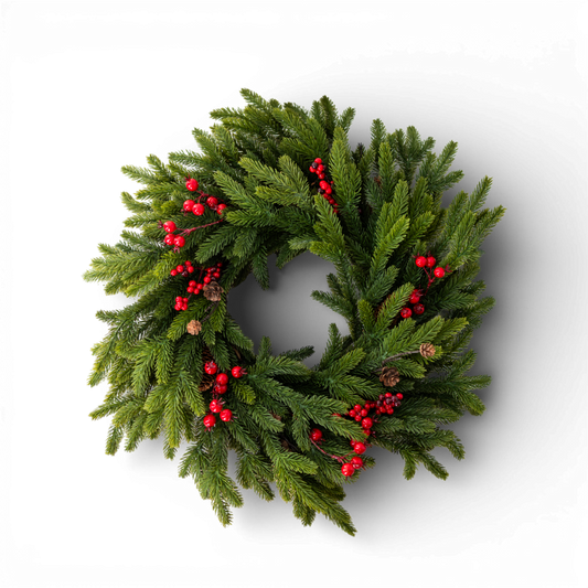 WR104 Fir Pine w/Red Berry Wreath 24" PK2