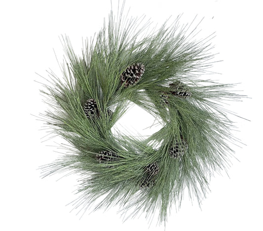 WR105 Frosted Long Needle Pine w/Pinecones Wreath 36" PK1