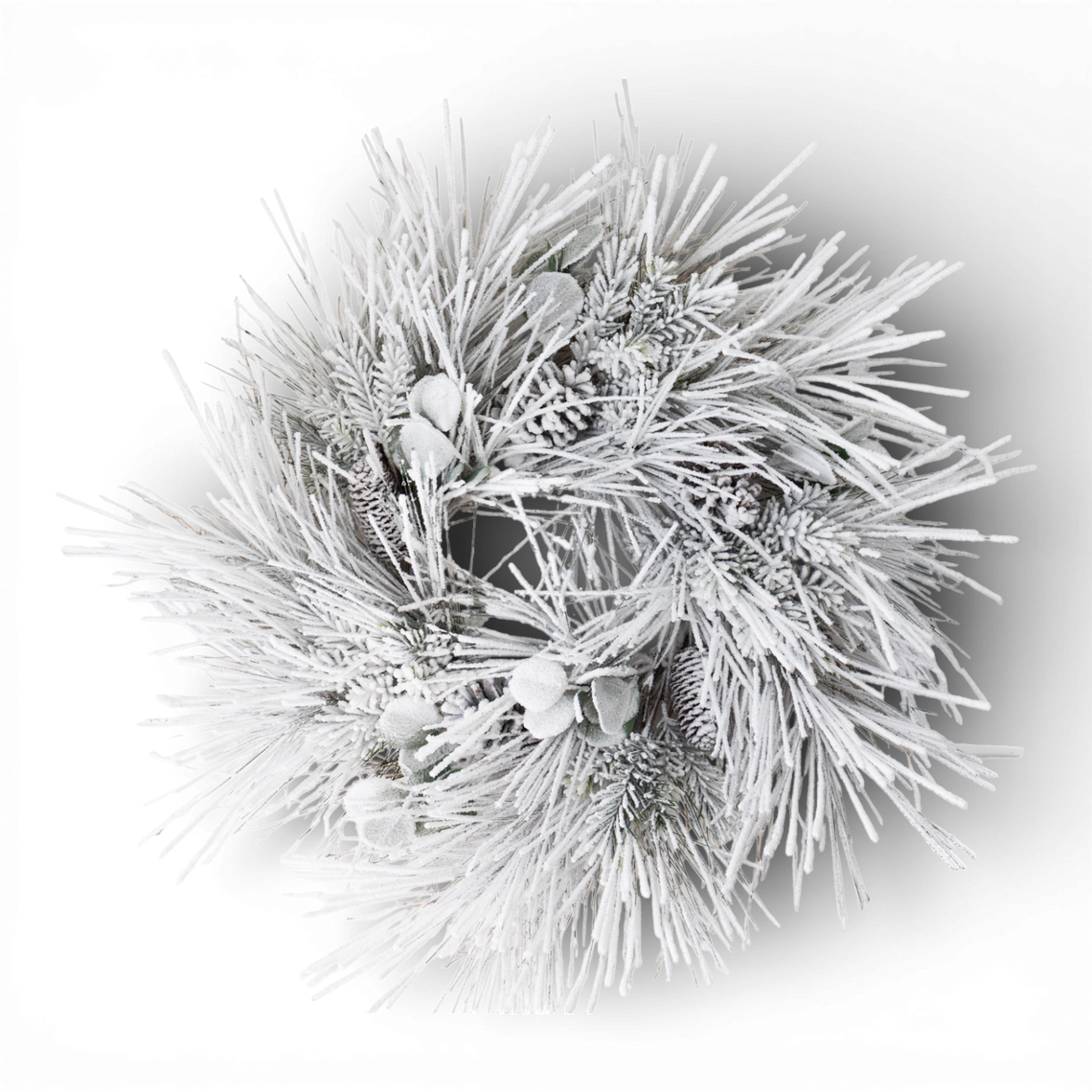 WR106 Flocked Long Pine w/Cones Wreath 24" PK2