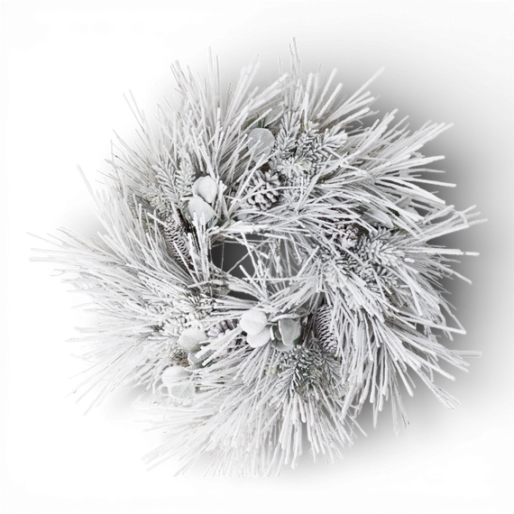 WR106 Flocked Long Pine w/Cones Wreath 24" PK2