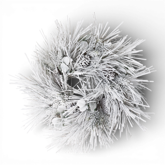 WR106 Flocked Long Pine w/Cones Wreath 24" PK2