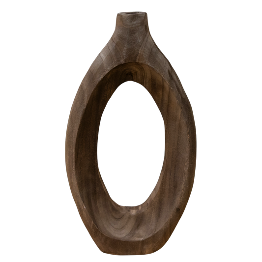 N142 Wood Oval Vase - Brown 10.25" x 2.5" x 18.25" PK 2