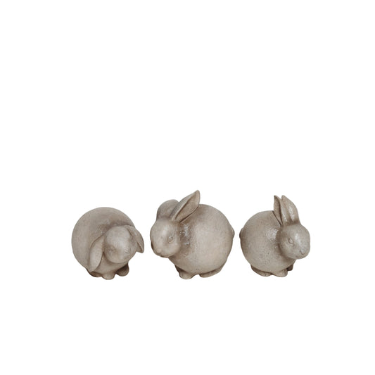 N111 Poly Resin - Rabbits (3 Asst) 3" x 5" x 4.5". 2.75" x 4.5" x 3", & 2.25" x 4" x 3.25"