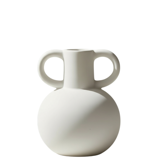 CM109 Ceramic Vase w/Handles - White 3.5" x 4" x 5.25" PK 4