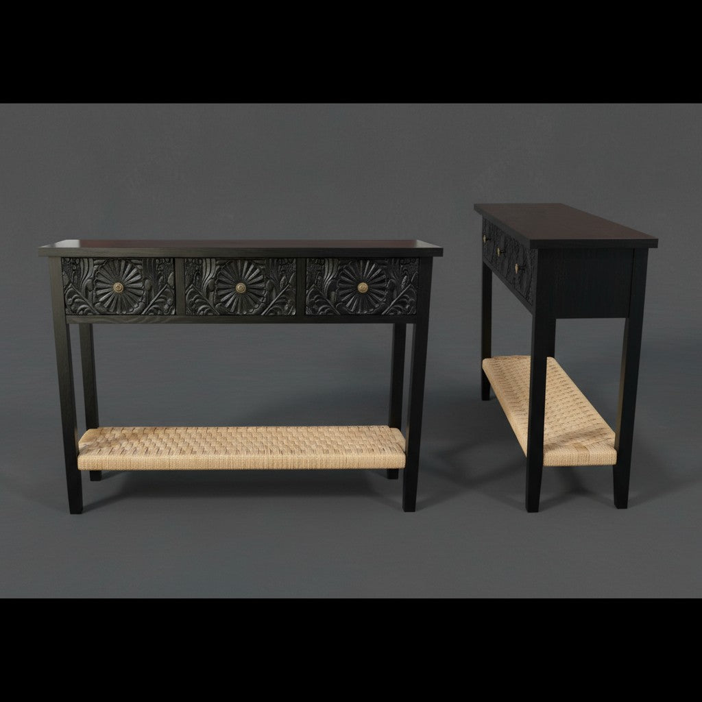 FN100 Wooden Console Table with Woven Shelf 3.5' x 11.5' x 2.75' PK 1